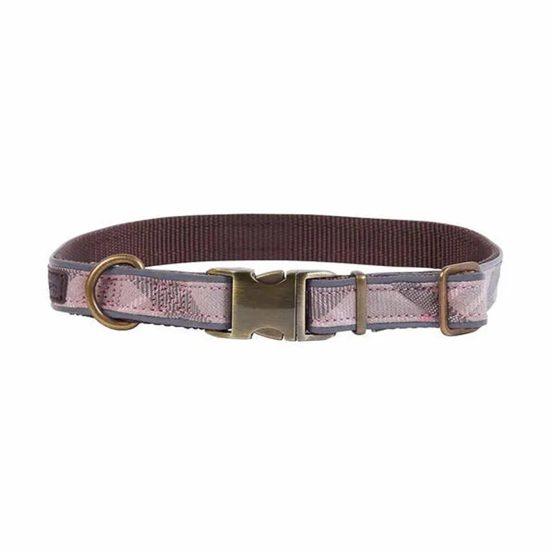 Barbour Reflective Dog Collar Taupe/Pink Tartan